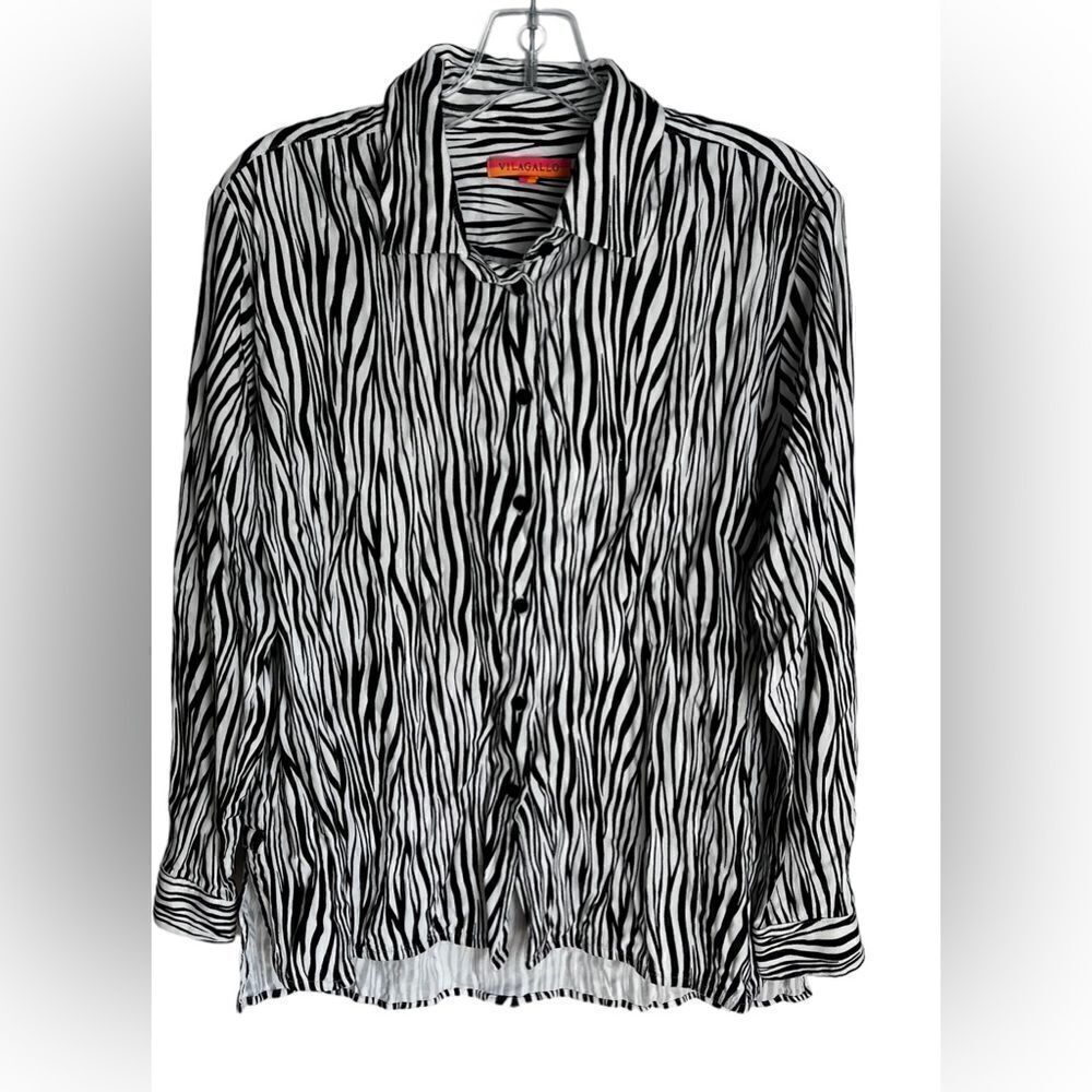 Vilagallo Zebra Print Knit Button Down‎ Shirt Velvet Button Viscose Shacket 48